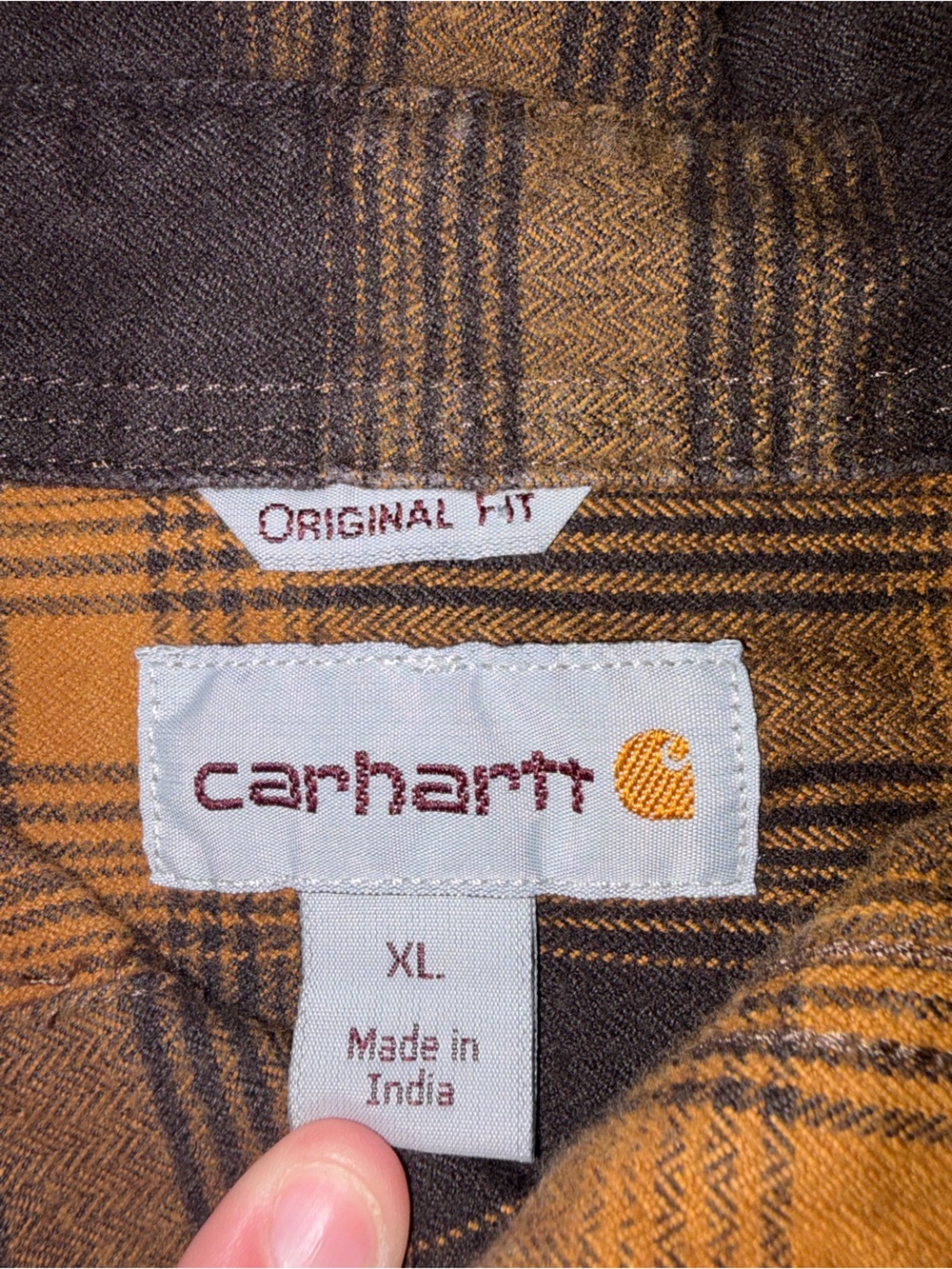 Carhartt Orange and Brown Plaid Flannel Shirt - Picture 3 of 3